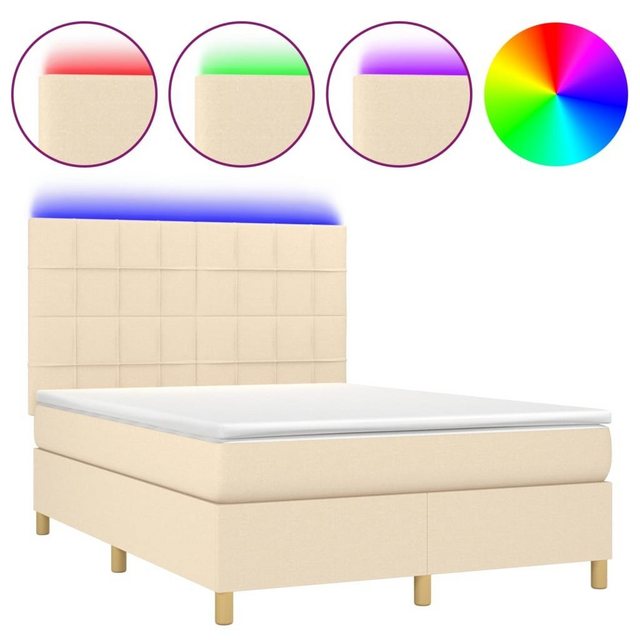 vidaXL Boxspringbett Boxspringbett mit Matratze LED Creme 140x200 cm Stoff günstig online kaufen