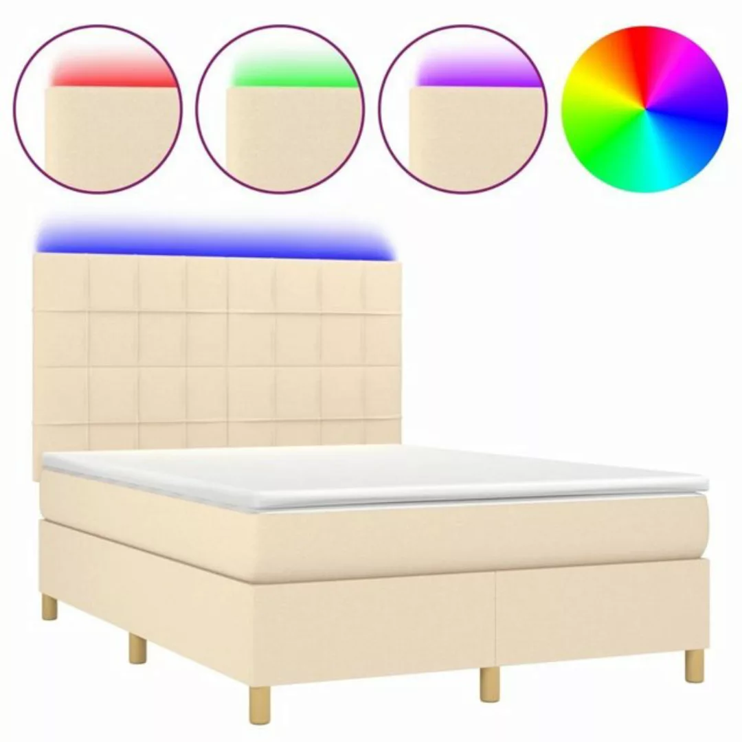 vidaXL Boxspringbett Boxspringbett mit Matratze LED Creme 140x200 cm Stoff günstig online kaufen