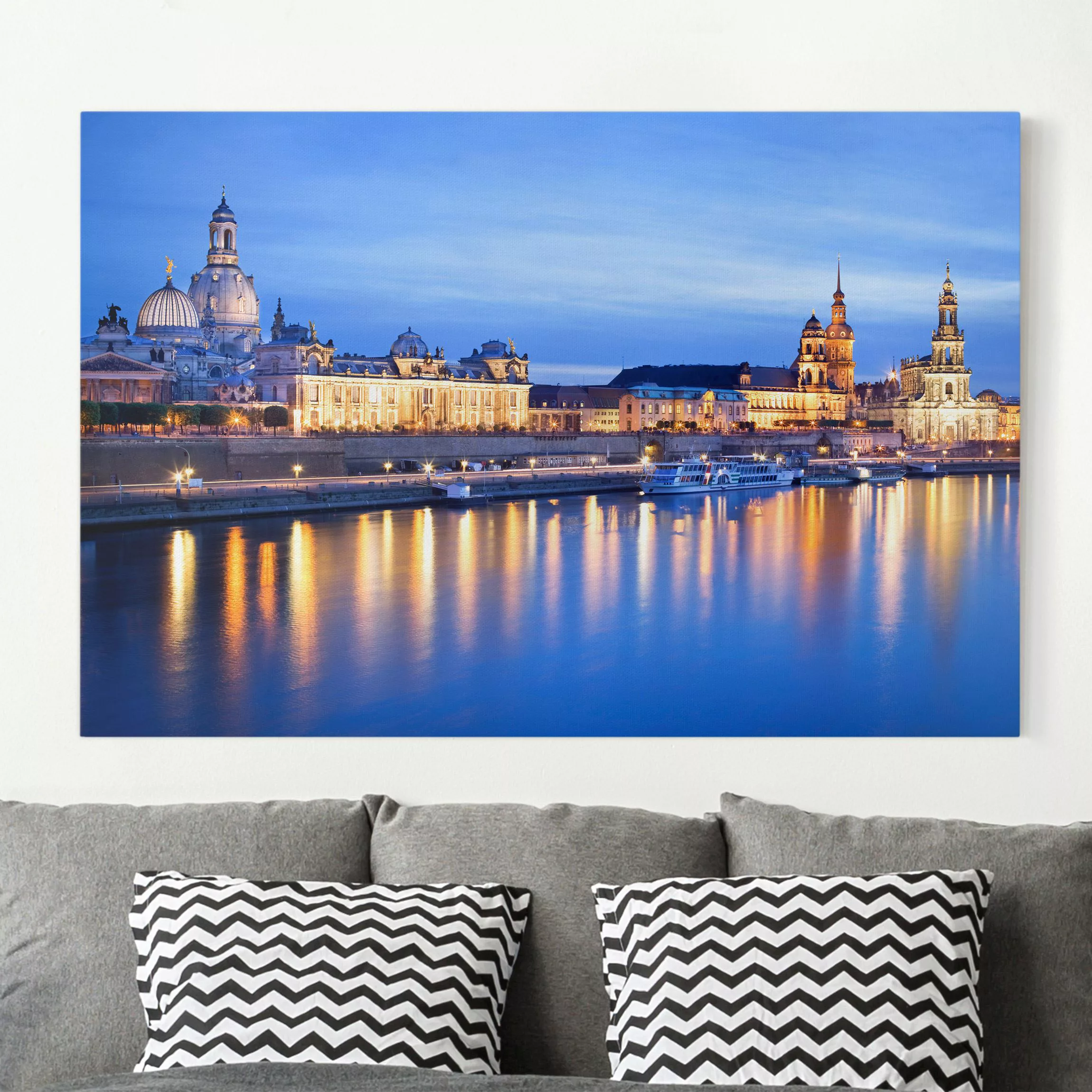 Leinwandbild Architektur & Skyline - Querformat Canaletto-Blick bei Nacht günstig online kaufen