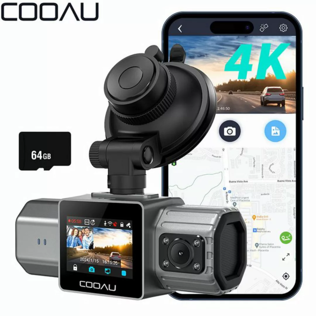 COOAU 4K Dashcam mit WiFi GPS Front 2.5K/1080P und Hinten Dual Dash Kamera günstig online kaufen