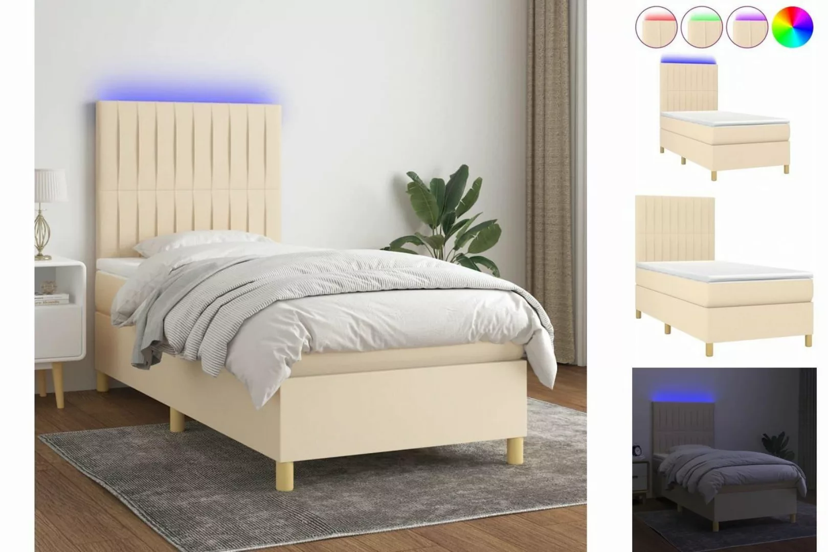 vidaXL Boxspringbett Bett Boxspringbett mit Matratze & Topper & LED (90 x 2 günstig online kaufen