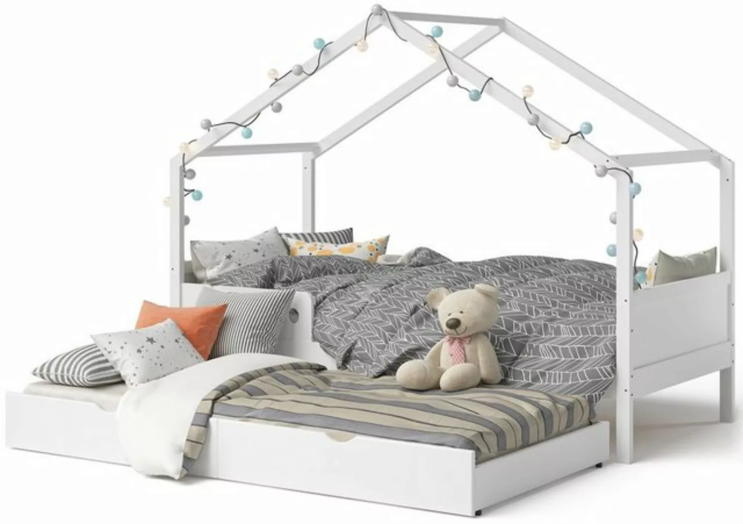 Bellabino Hausbett Bela (Kinderbett 90x200 cm, mit Gästebett 90x190 cm, wei günstig online kaufen