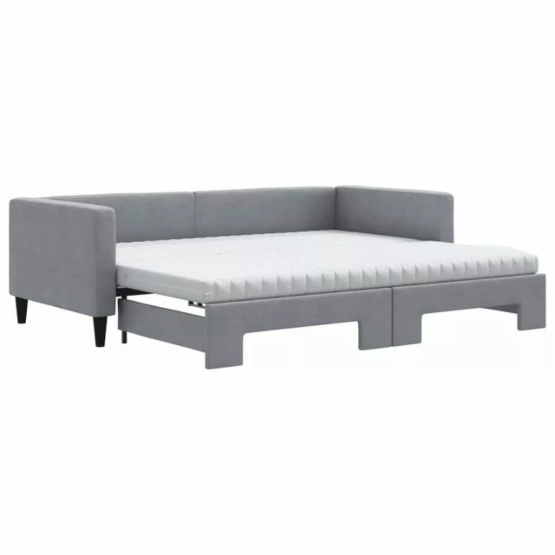 vidaXL Bett Tagesbett Ausziehbar mit Matratze Hellgrau 90x200 cm Stoff günstig online kaufen