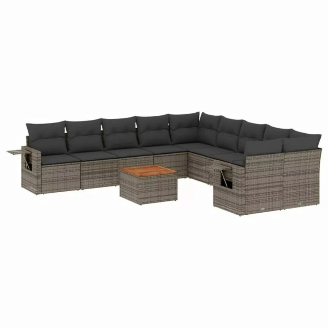 vidaXL Sofaelement 11-tlg. Garten-Sofagarnitur mit Kissen Grau Poly Rattan günstig online kaufen