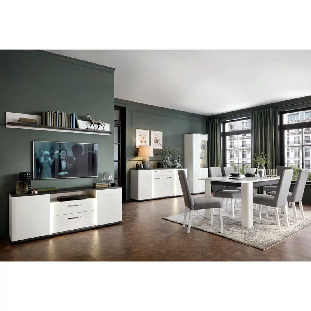 Wohn- & Esszimmer Set 5-teilig, mit ausziehbarem Esstisch, weiß Hochglanz m günstig online kaufen