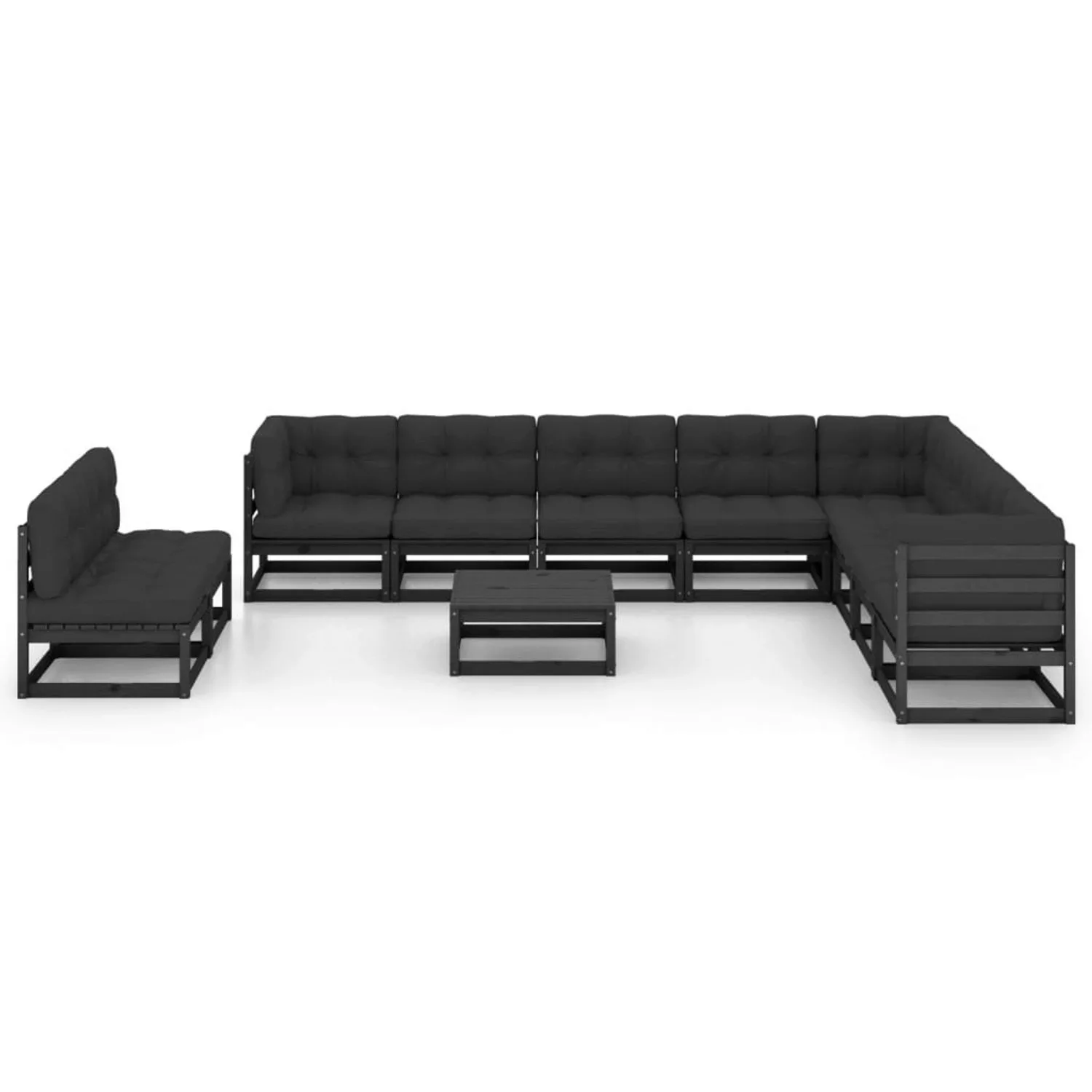 11-tlg. Garten-lounge-set Mit Kissen Schwarz Massivholz Kiefer günstig online kaufen