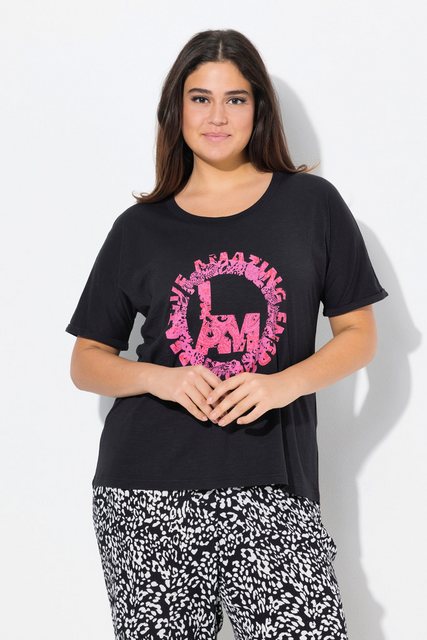 Ulla Popken T-Shirt T-Shirt runder Aufdruck Oversized Rundhals Halbarm günstig online kaufen