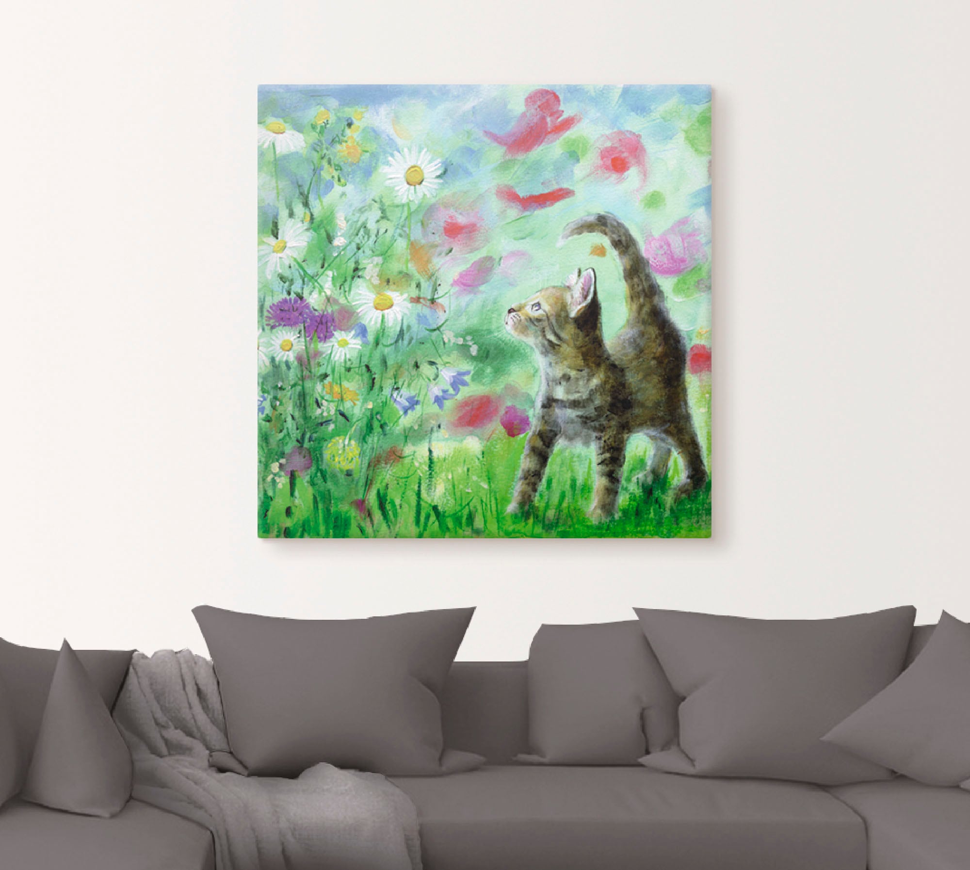 Artland Wandbild »Sommerwiese mit Kätzchen«, Haustiere, (1 St.), als Leinwa günstig online kaufen