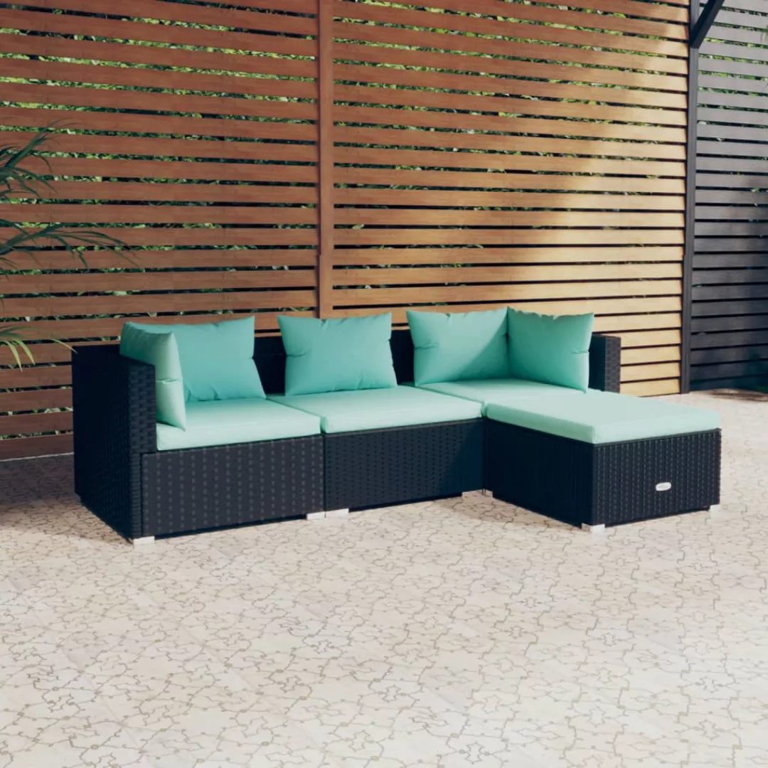 Vidaxl 4-tlg. Garten-lounge-set Mit Kissen Poly Rattan Schwarz günstig online kaufen