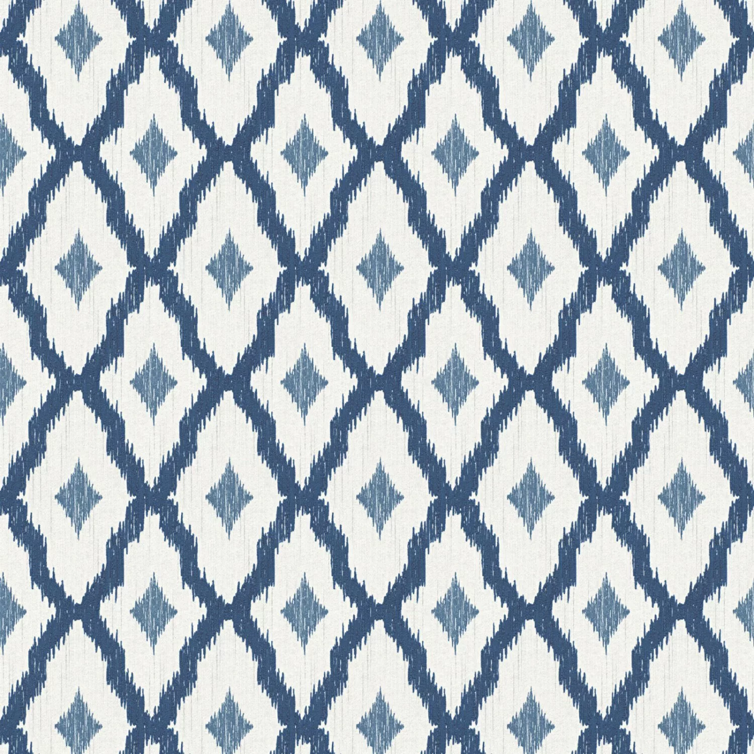 Bricoflor Boheme Tapete Weiß Blau Vlies Textiltapete mit Rauten Elegant für günstig online kaufen