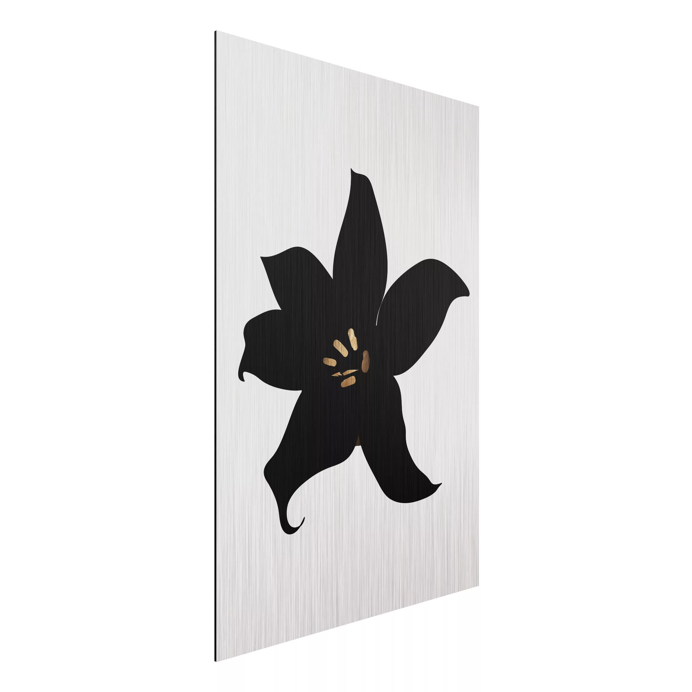 Alu-Dibond Bild Blumen Grafische Pflanzenwelt - Orchidee Schwarz und Gold günstig online kaufen