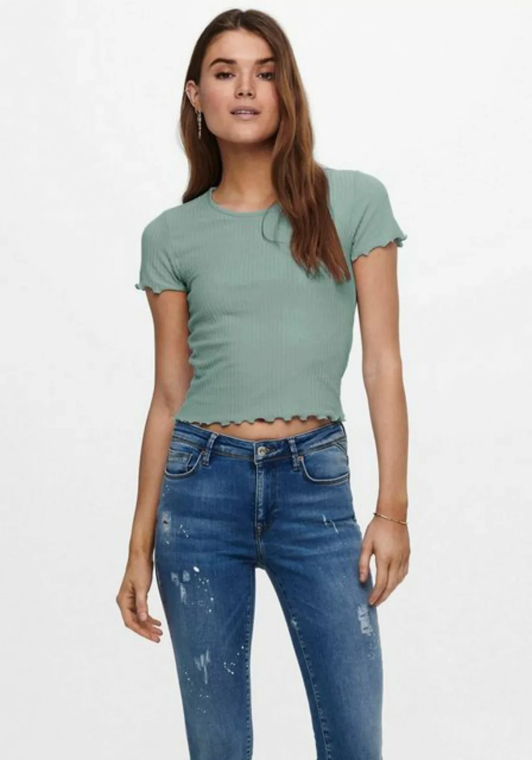 ONLY T-Shirt Geripptes Cropped T-Shirt Kurzes Rundhals Top Bauchfrei ONLEMM günstig online kaufen