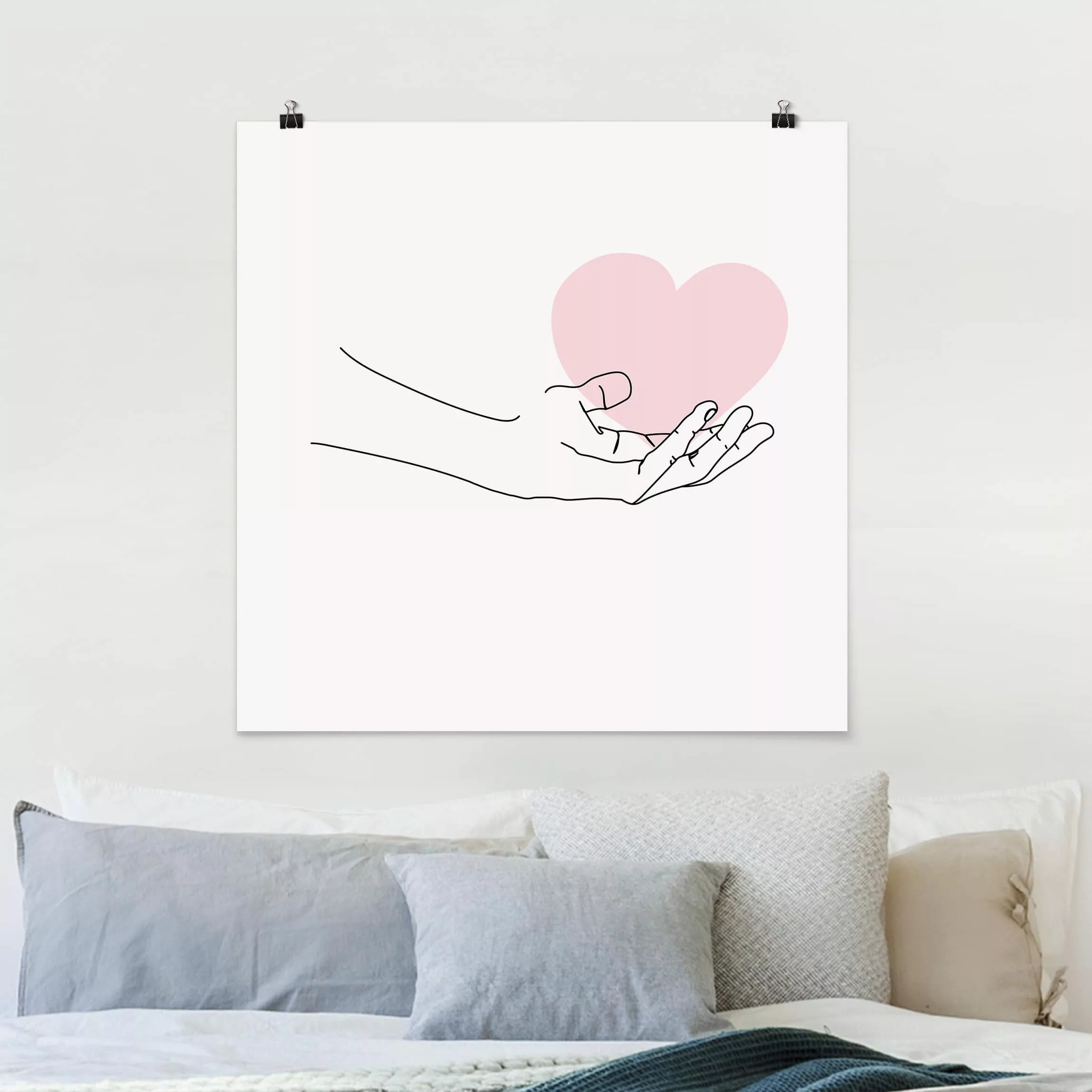 Poster Portrait - Quadrat Hand mit Herz Line Art günstig online kaufen
