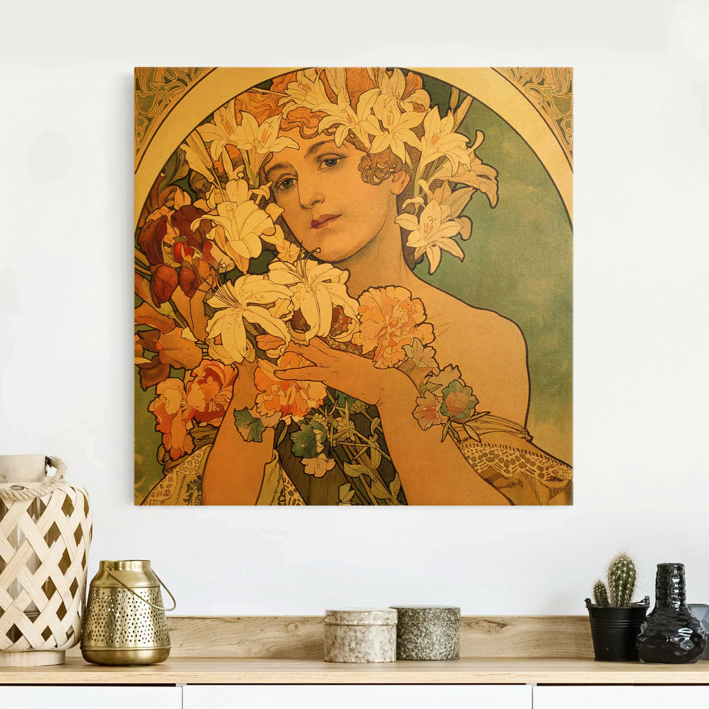 Leinwandbild Gold Alfons Mucha - Blume günstig online kaufen