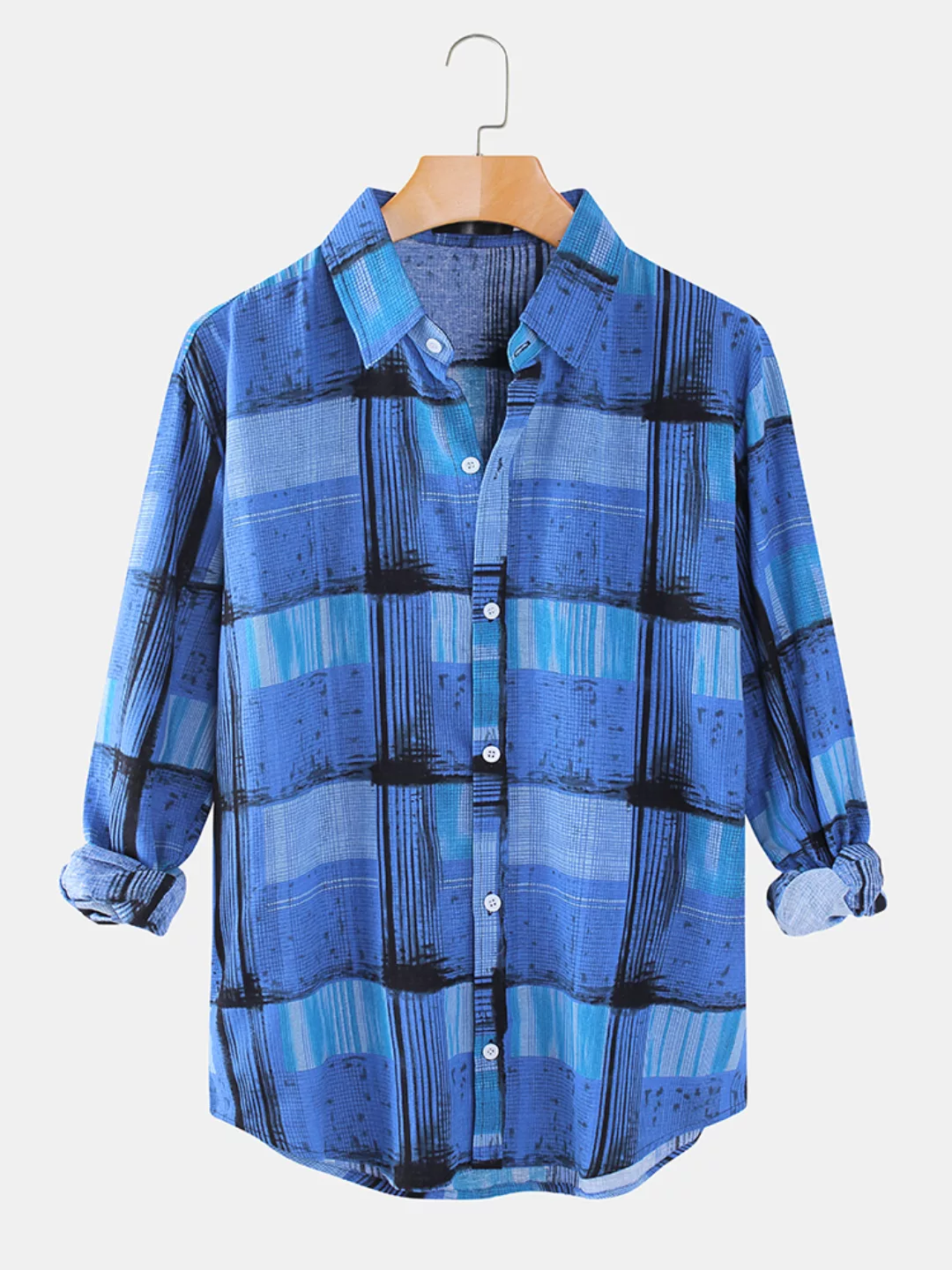 Herren Plaid Print Casual Loose Design Ansteckkragen Langarmhemden günstig online kaufen