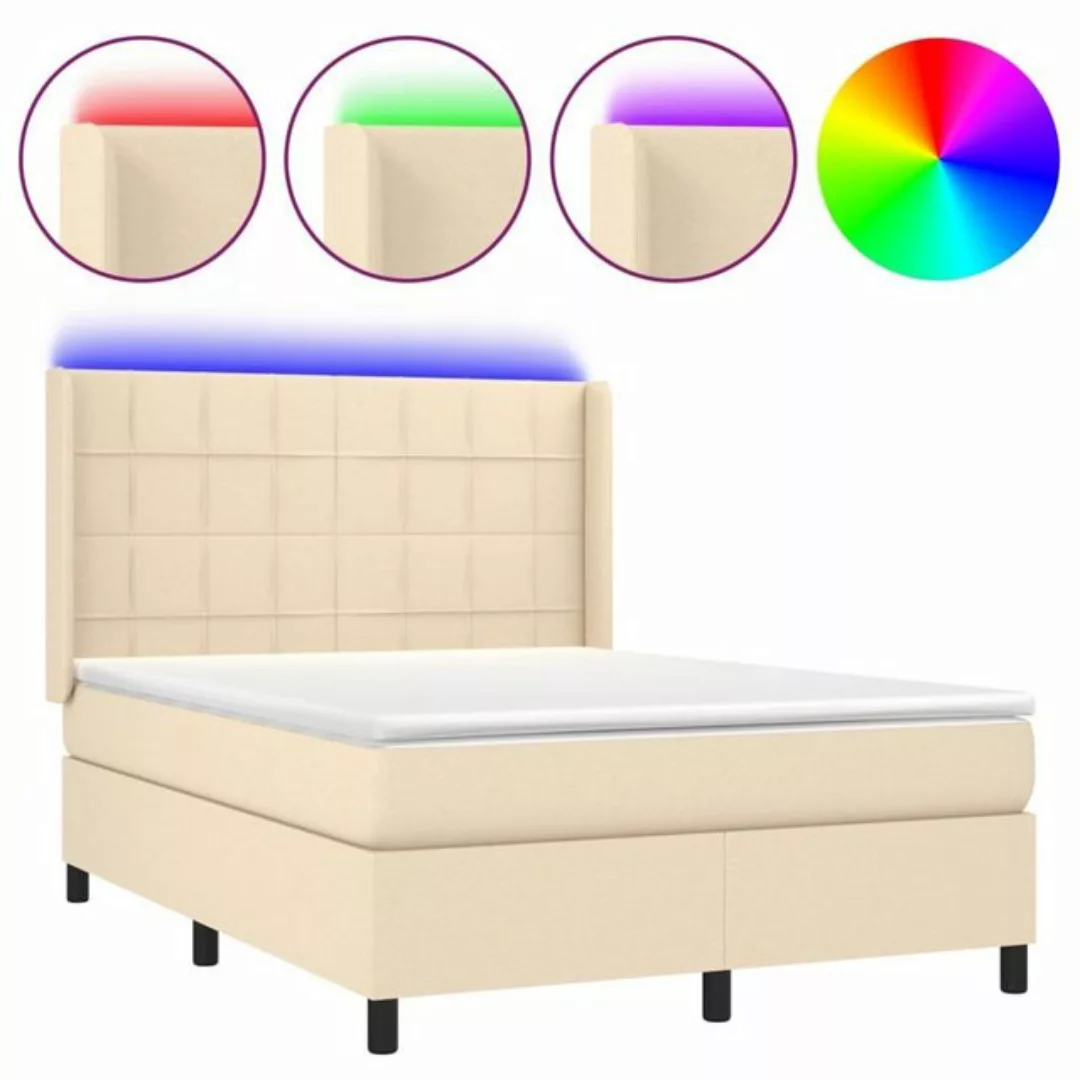 vidaXL Bettgestell Boxspringbett mit Matratze LED Creme 140x200 cm Stoff Be günstig online kaufen