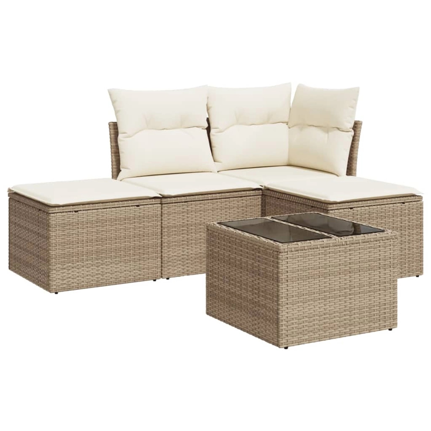 vidaXL 5-Tlg Garten-Sofagarnitur mit Kissen Beige Poly Rattan 3249327 günstig online kaufen