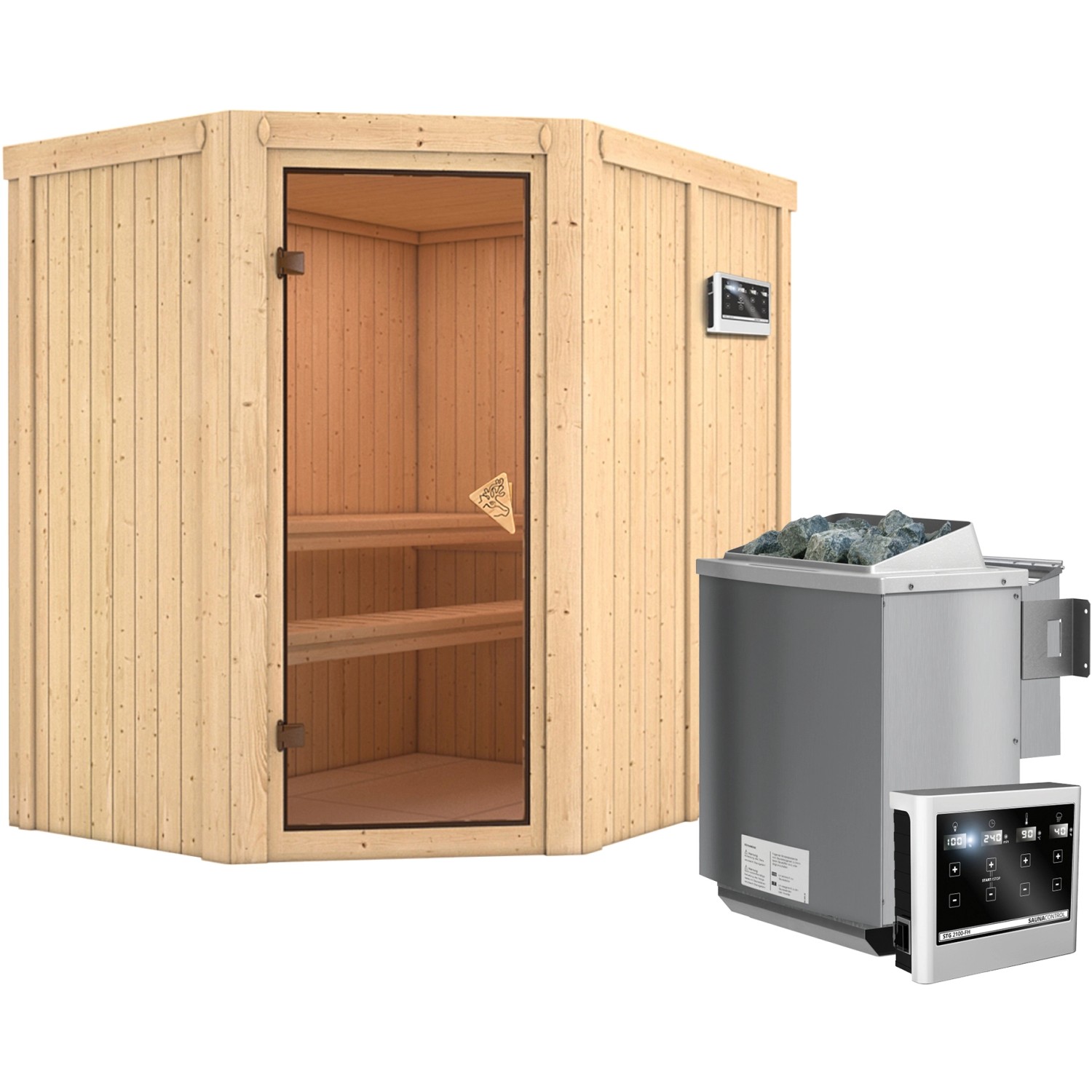 Karibu Sauna-Set Cleo inkl. Bio-Edelstahl-Ofen 9 kW mit ext. Steuerung günstig online kaufen