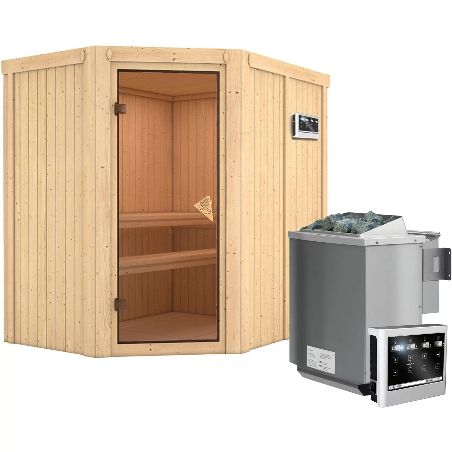 Karibu Sauna-Set Cleo inkl. Bio-Edelstahl-Ofen 9 kW mit ext. Steuerung günstig online kaufen