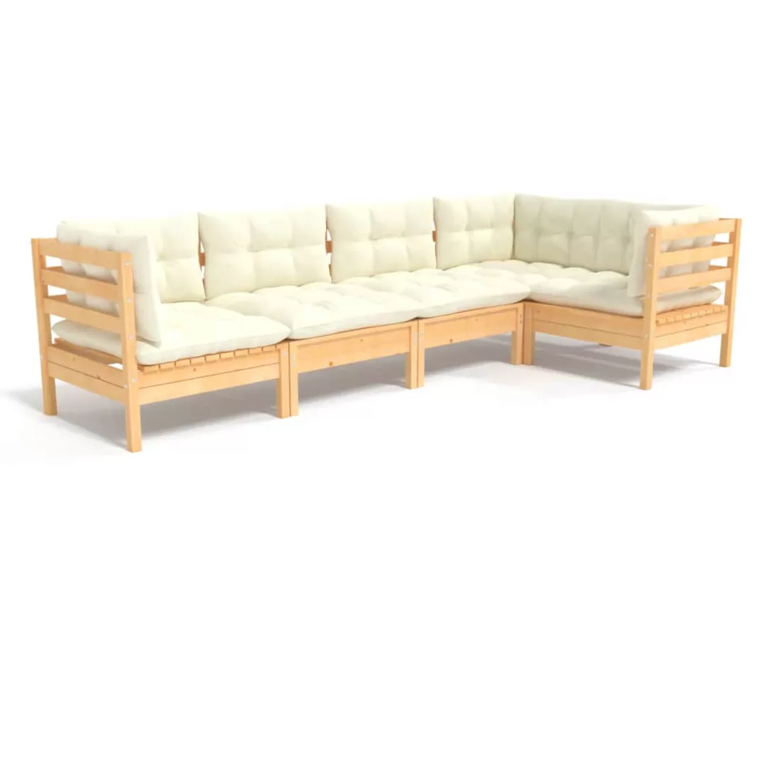 5-tlg. Garten-lounge-set Mit Creme Kissen Kiefernholz günstig online kaufen