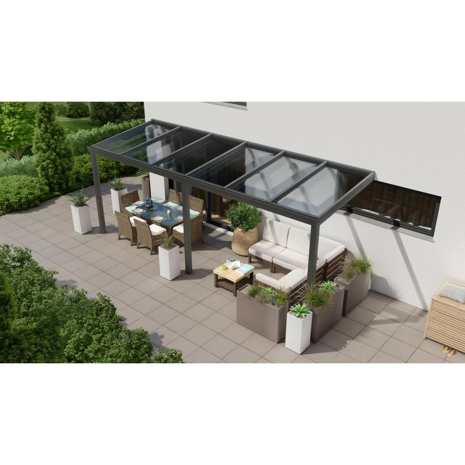 Terrassenüberdachung Professional 600 cm x 350 cm Anthrazit Struktur PC Kla günstig online kaufen