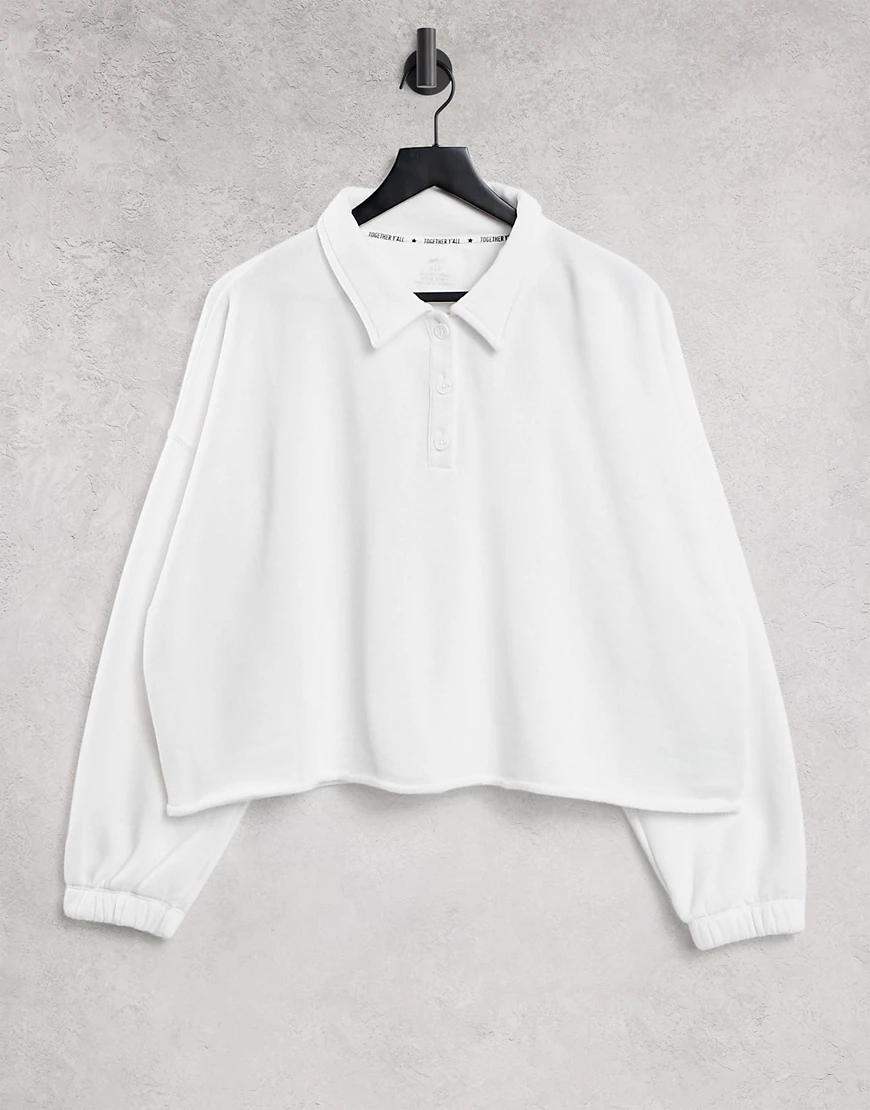 Aerie – Freizeit-Sweatshirt im kurzen Schnitt in Weiß mit Polokragen, Kombi günstig online kaufen