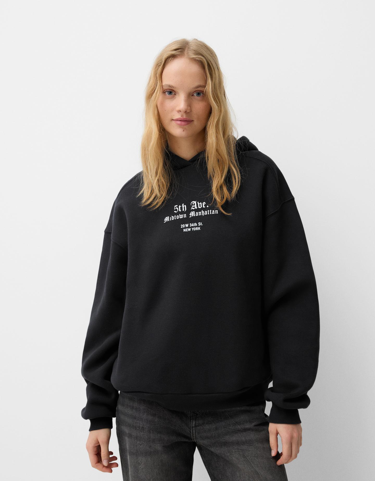 Bershka Hoodie Mit Print Damen L Schwarz günstig online kaufen