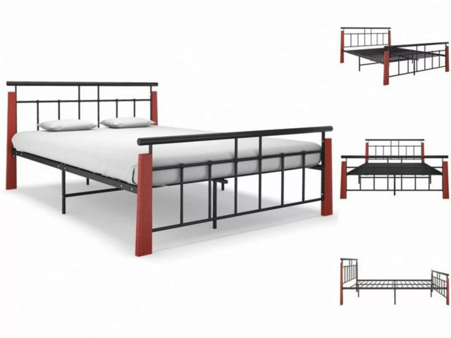 vidaXL Bettgestell Bettgestell Metall und Massivholz Eiche 140x200 cm Bett günstig online kaufen