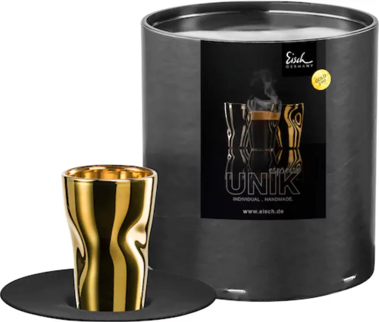 Eisch GERMANY UNIK Espressoglas mit Untertasse gold im Geschenkkarton Kaffe günstig online kaufen