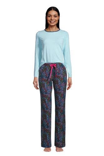 Gemustertes Jersey Pyjama-Set, Damen, Größe: M Normal, Blau, by Lands' End, günstig online kaufen