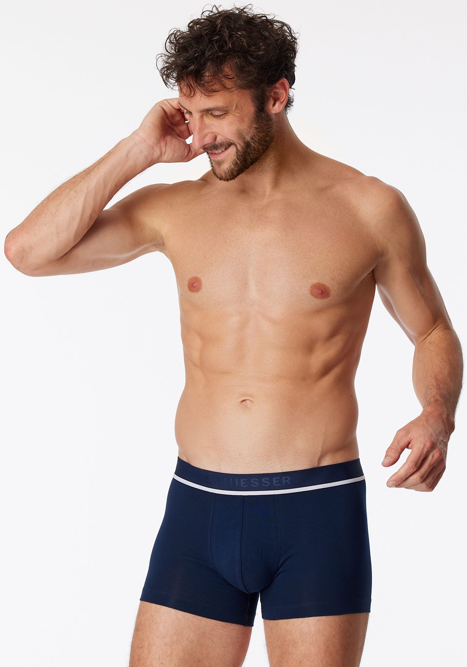 Schiesser 3-er Set Trunks Schwarz, Grau & Dunkelblau günstig online kaufen
