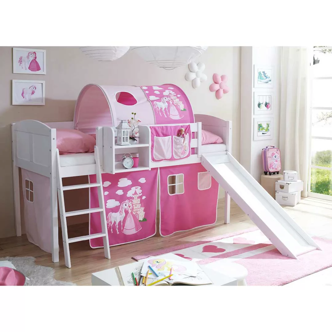 Kinderhochbett mit Prinzessin Motiv Rutsche günstig online kaufen