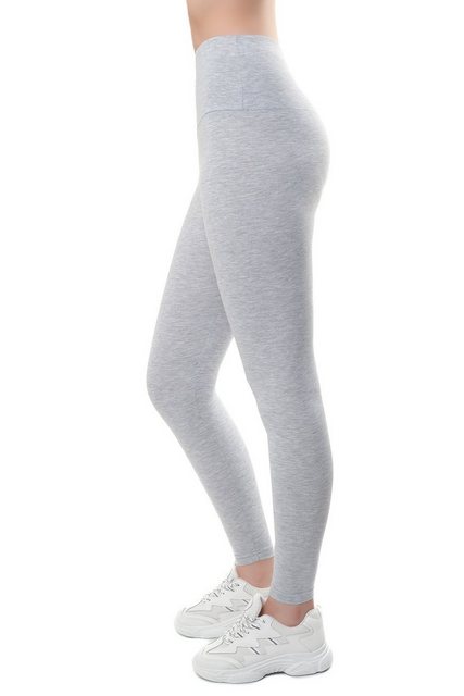 Bongual Highwaist Leggings Damen Leggins hoher Bund aus Baumwolle-mix Grau günstig online kaufen