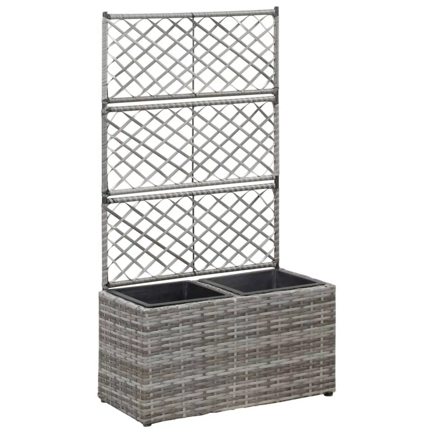 furnicato Hochbeet mit Rankgitter 2 Töpfe 58×30×107cm Poly Rattan Grau günstig online kaufen