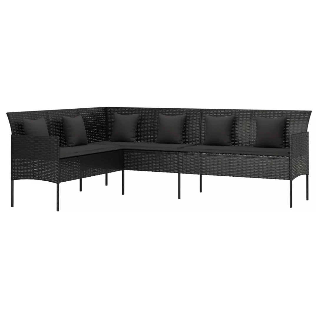 Vidaxl Gartensofa In L-form Mit Kissen Schwarz Poly Rattan günstig online kaufen