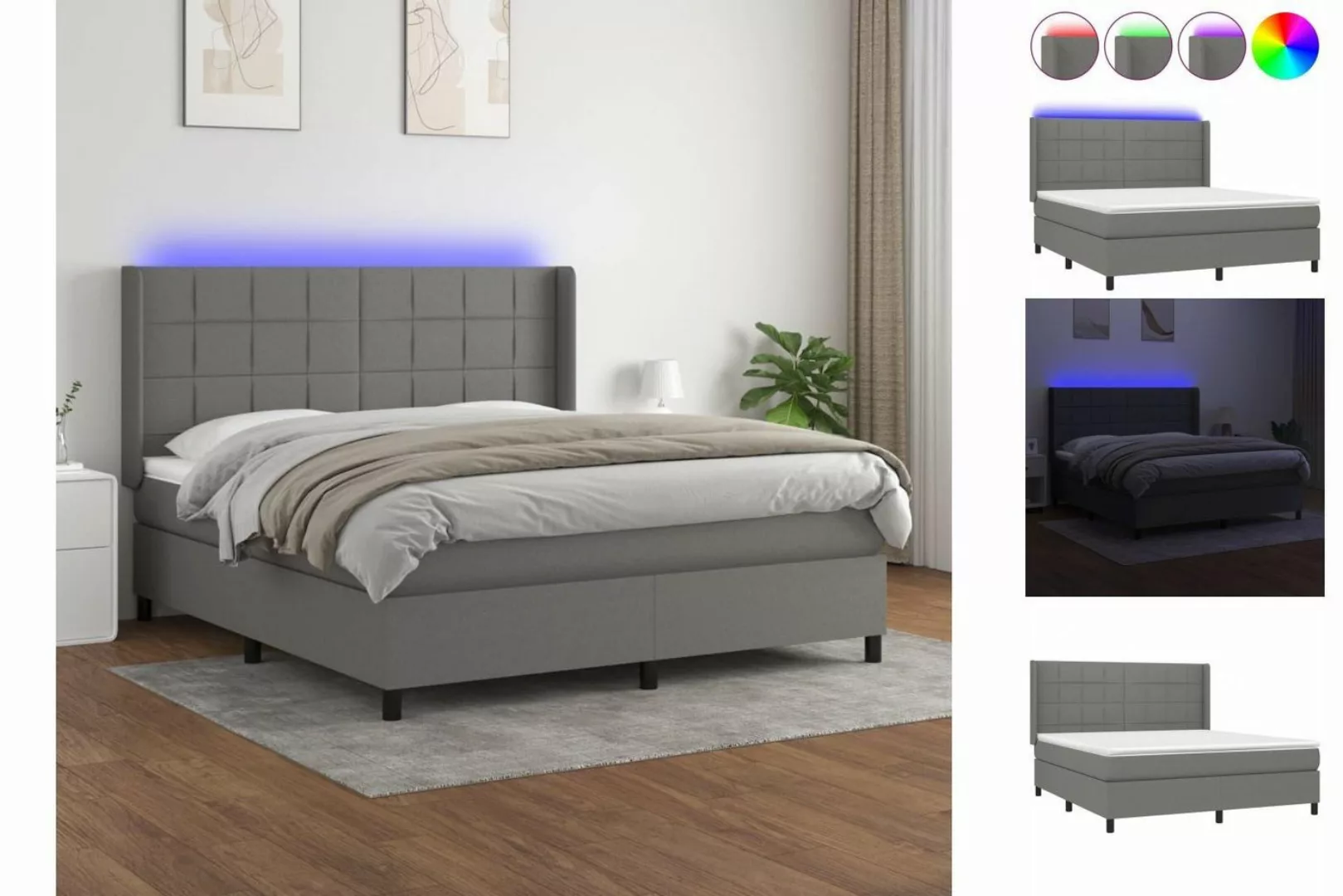 vidaXL Boxspringbett Boxspringbett mit Matratze und LED Stoff (180 x 200 cm günstig online kaufen