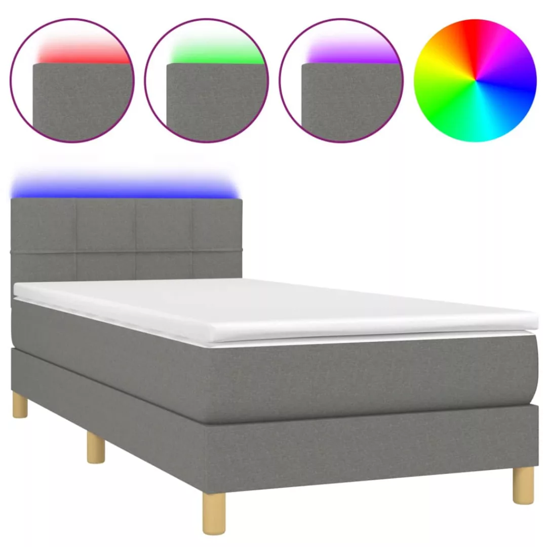 Vidaxl Boxspringbett Mit Matratze & Led Dunkelgrau 90x200 Cm Stoff günstig online kaufen