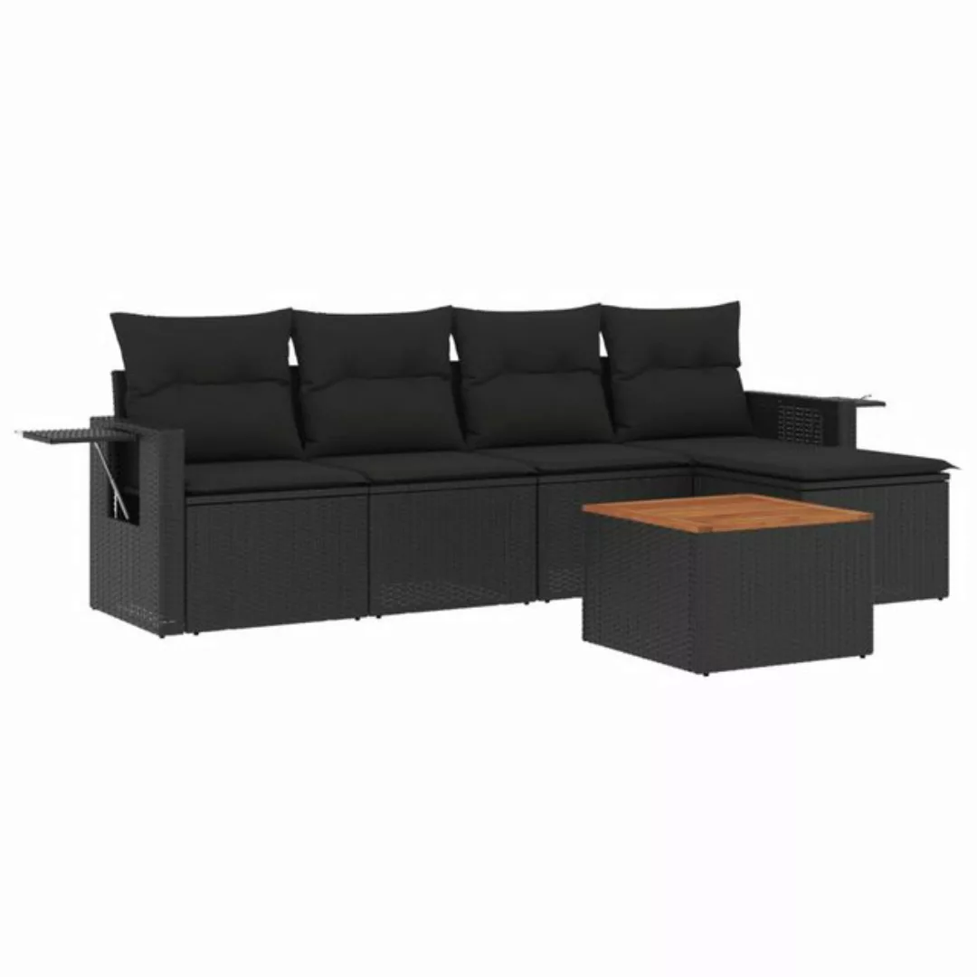 vidaXL Sofaelement 6-tlg. Garten-Sofagarnitur mit Kissen Schwarz Poly Ratta günstig online kaufen