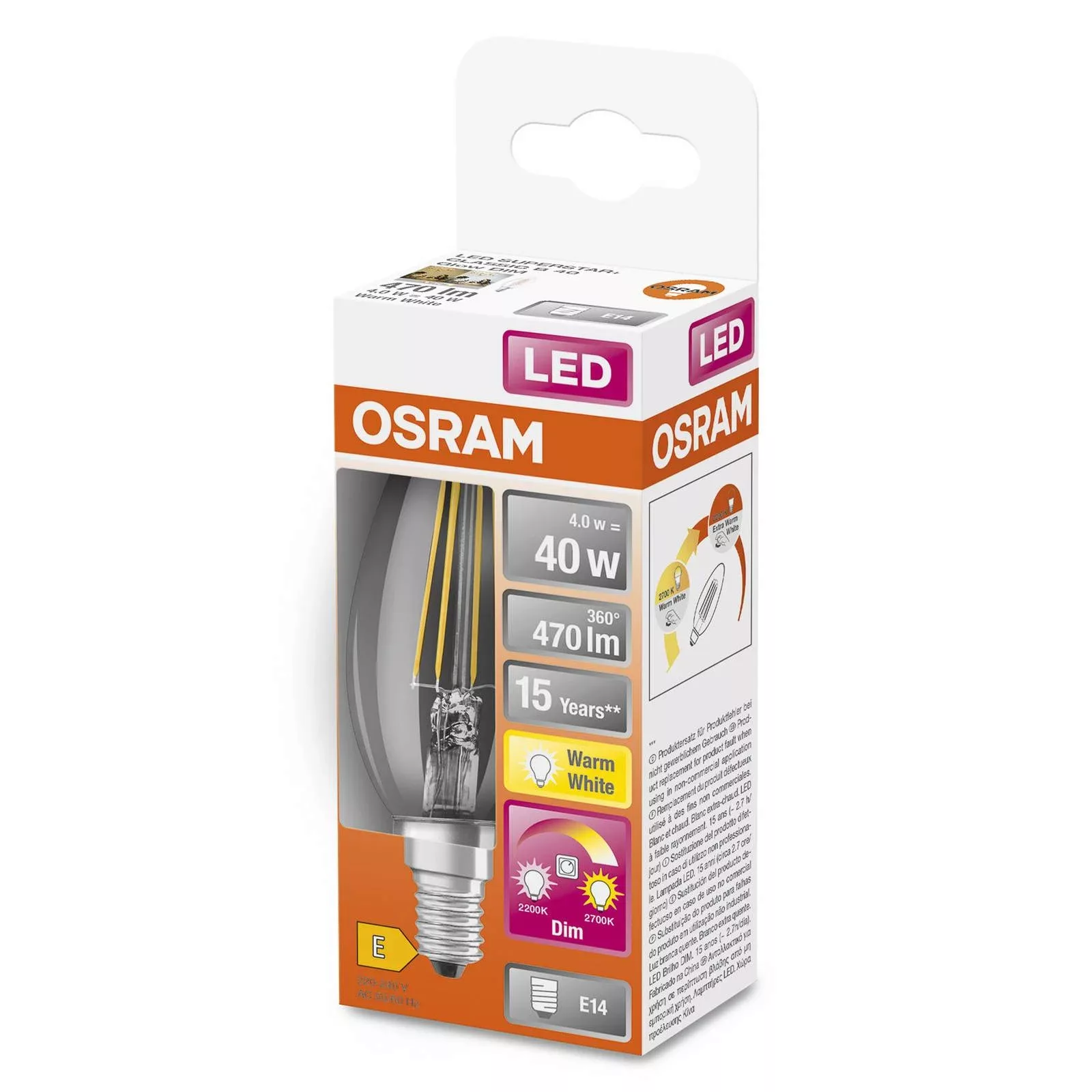 Osram LED-Leuchtmittel E14 Kerzenform 4 W Extrawarm 470 lm 11,5 x 3,5 cm (H günstig online kaufen