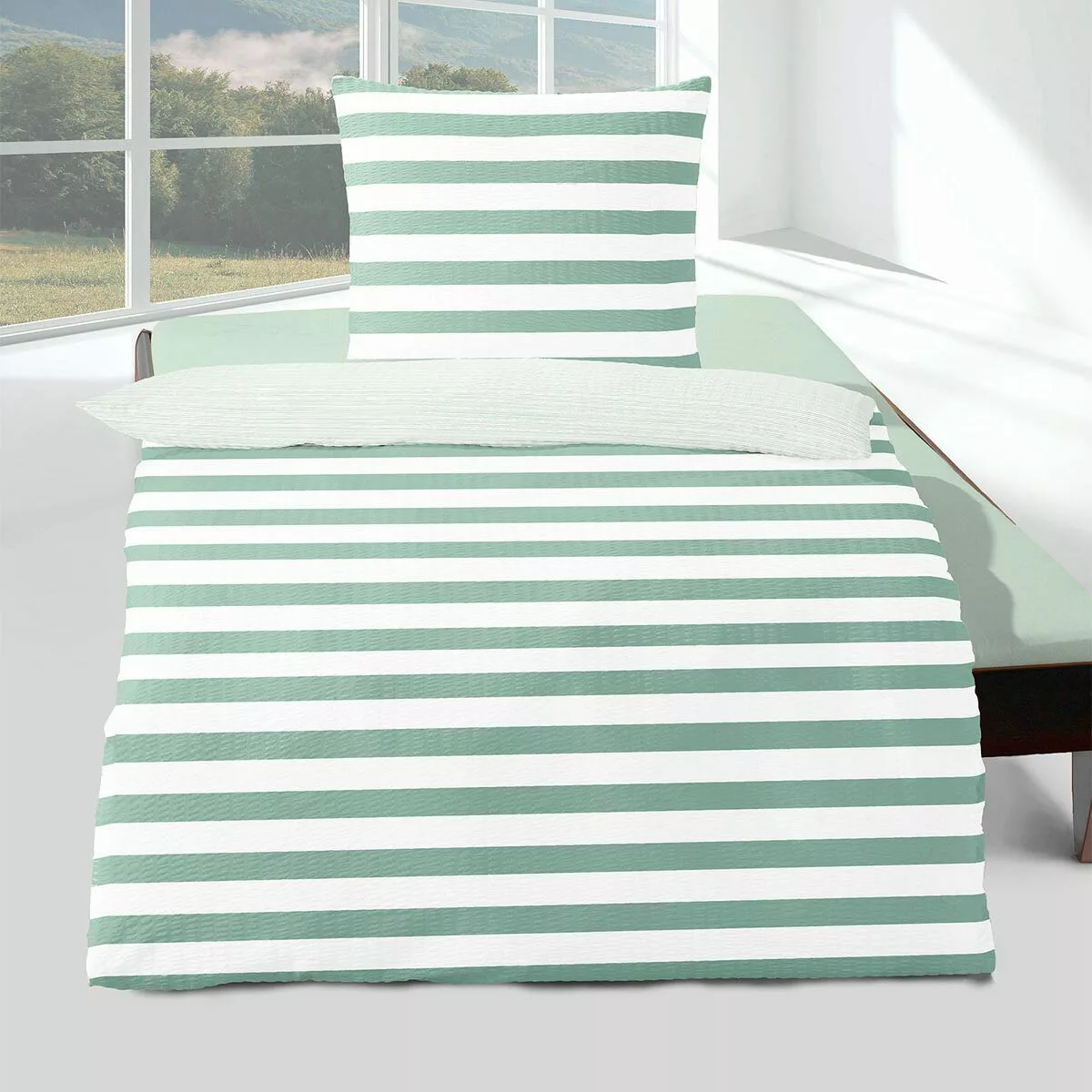 TRAUMSCHLAF Bettwäsche Streifen jade, Seersucker, 2 günstig online kaufen