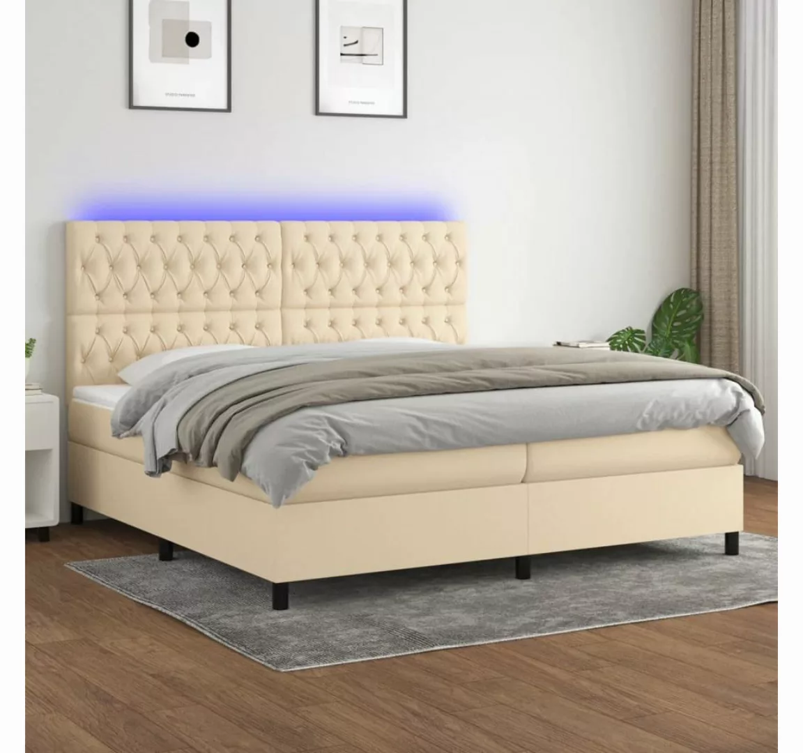 vidaXL Boxspringbett Boxspringbett mit Matratze LED Creme 200x200 cm Stoff günstig online kaufen