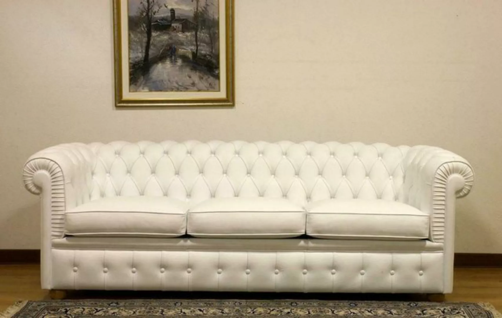 JVmoebel 3-Sitzer Design Chesterfield Sofagarnitur 3-Sitzer Leder Couch Wei günstig online kaufen
