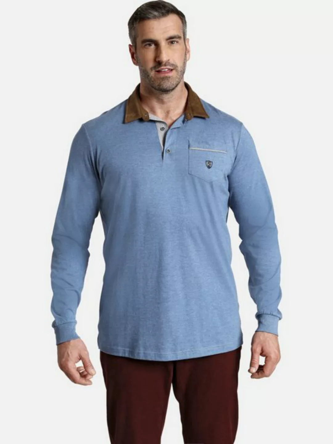 Charles Colby Langarm-Poloshirt EARL TERRY mit Details in Veloursoptik günstig online kaufen