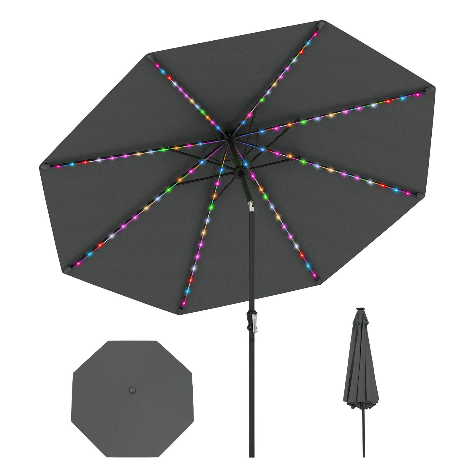 COSTWAY Sonnenschirm 300cm mit LED, Kurbel, günstig online kaufen