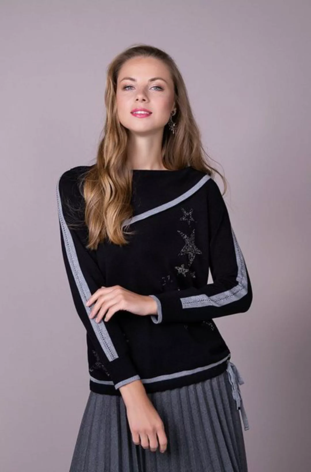 Passioni Strickpullover Pullover mit asymmetrischem Kragen und Glitzerdetai günstig online kaufen