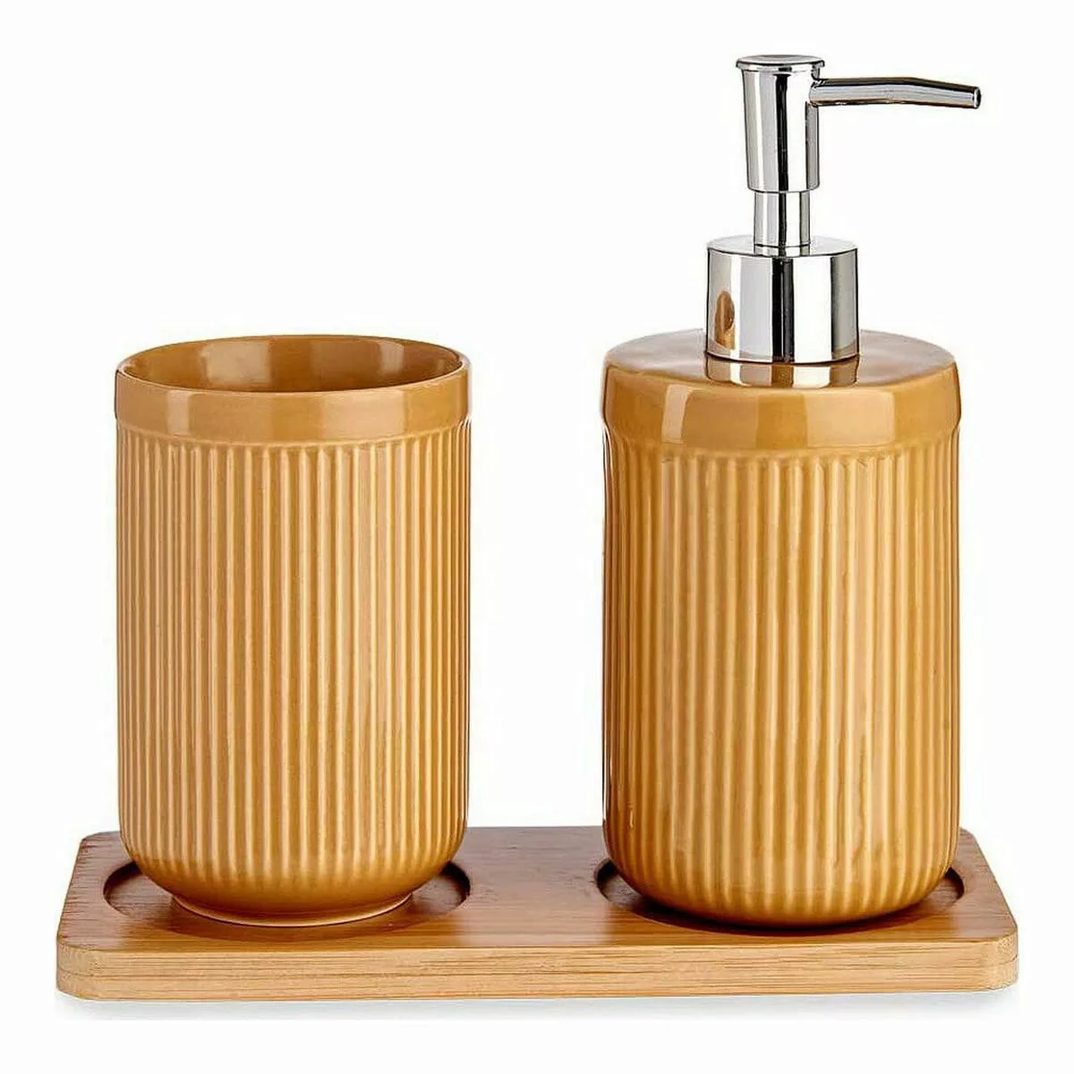 Badezimmer Set Aus Keramik Bambus Camel (3 Pcs) günstig online kaufen
