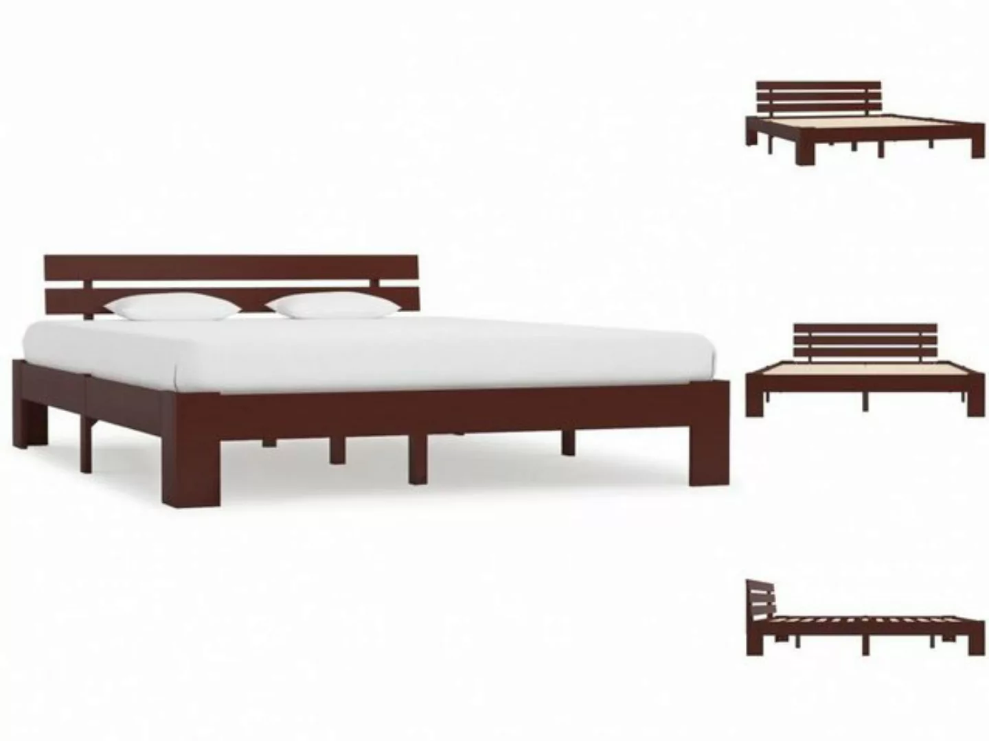 vidaXL Bettgestell Massivholzbett Dunkelbraun Kiefer 160x200 cm Doppelbett günstig online kaufen