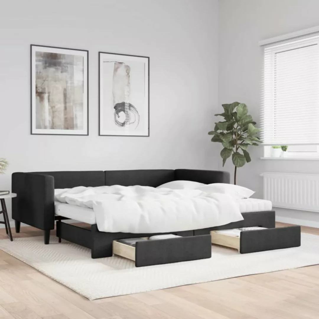 vidaXL Gästebett Tagesbett Ausziehbar mit Schubladen Schwarz 90x200 cm Stof günstig online kaufen