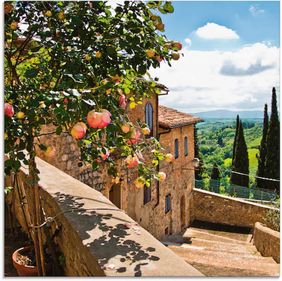 Artland Glasbild "Rosen auf Balkon Toskanalandschaft", Garten, (1 St.), in günstig online kaufen