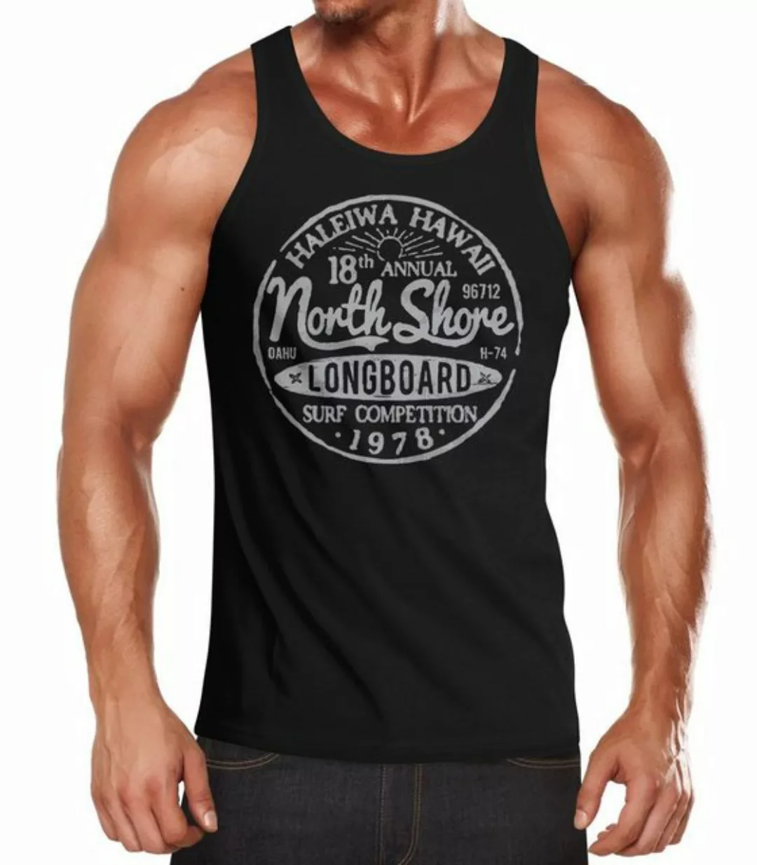 Neverless Tanktop Herren Tank-Top North Shore Longboard Retro Surf Motiv We günstig online kaufen